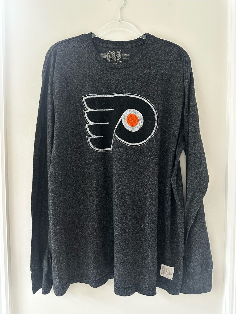 Original Retro Brand Men's Heather Charcoal Long Sleeve with Flyers Logo